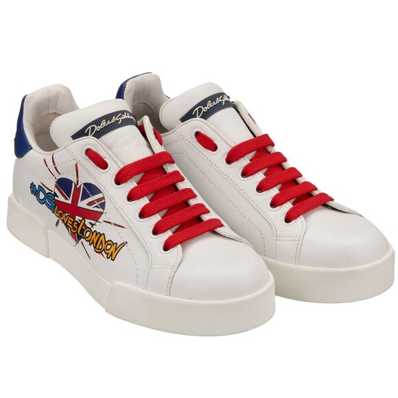 Dolce & Gabbana - DG Logo Loves London Low-Top Sneaker PORTOFINO White Red EUR 3 - Picture 1 of 5